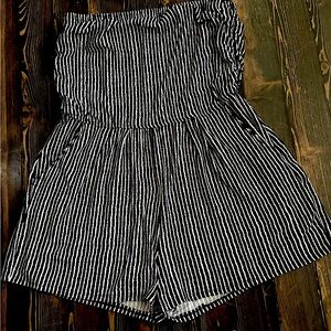 Strapless Romper / Navy Blue/ White Striped 2X